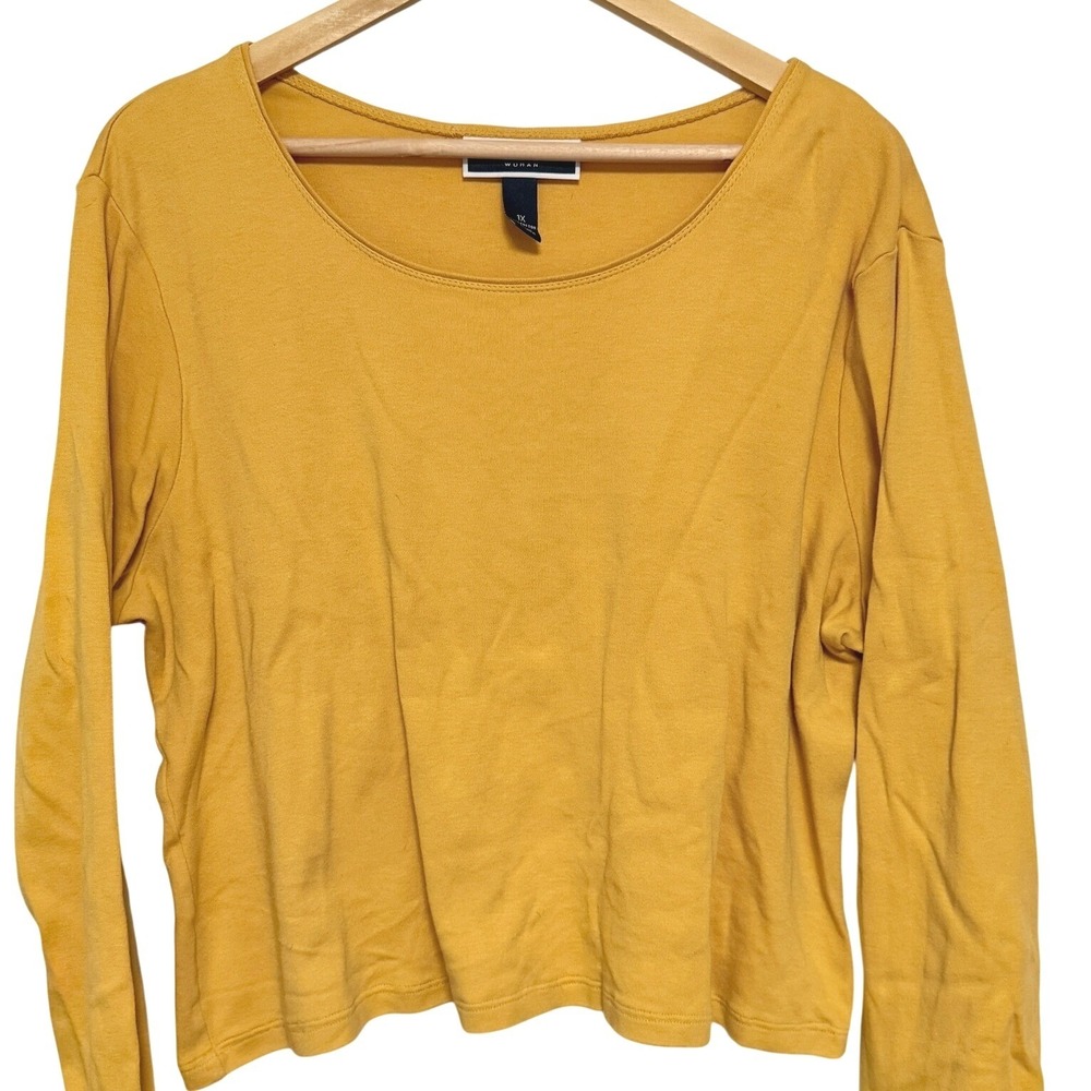 Karen Scott Top 1X Mustard Yellow Cotton Basic Plus Size Capsule Wardrobe